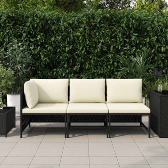 3 részes fekete polyrattan kerti ülőgarnitúra párnával