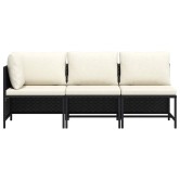 3 részes fekete polyrattan kerti ülőgarnitúra párnával 3 részes fekete polyrattan kerti ülőgarnitúra párnával