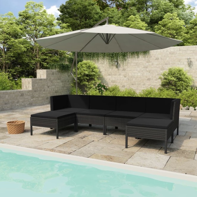 6 részes fekete polyrattan kerti ülőgarnitúra párnákkal 6 részes fekete polyrattan kerti ülőgarnitúra párnákkal
