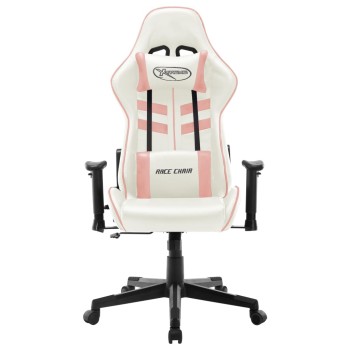 Fehér és rózsaszín műbőr gamer szék