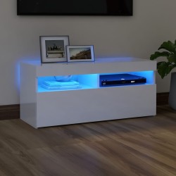 Magasfényű fehér tv-szekrény led-lámpákkal 90 x 35 x 40 cm