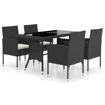 5 részes fekete polyrattan kerti étkezőgarnitúra