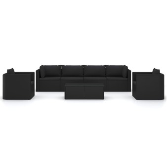 7 részes fekete polyrattan kerti társalgószett párnákkal