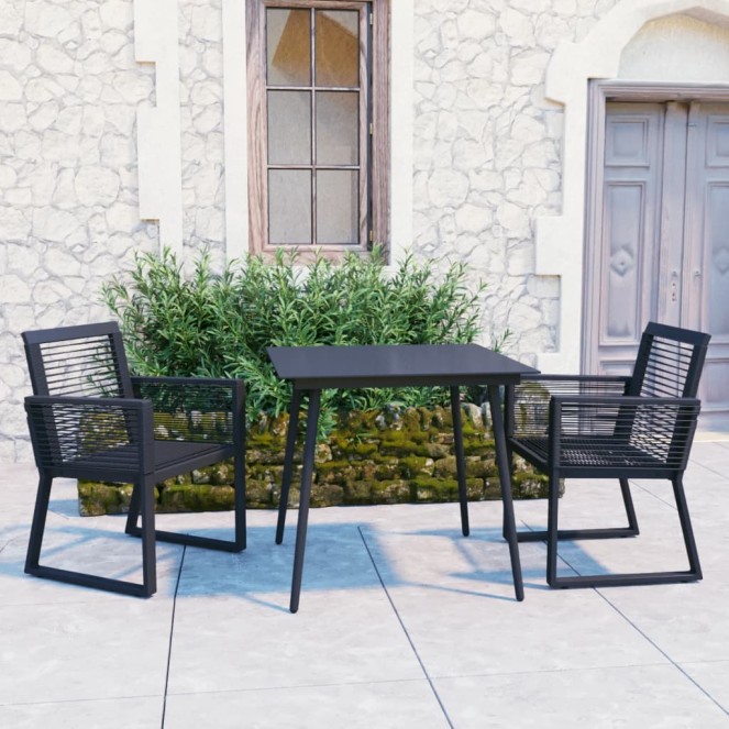 3 részes fekete pvc rattan kültéri étkezőgarnitúra 3 részes fekete pvc rattan kültéri étkezőgarnitúra