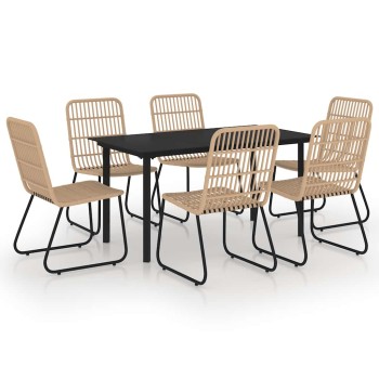 7 részes polyrattan és üveg kültéri étkezőgarnitúra