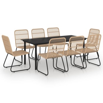 9 részes polyrattan és üveg kültéri étkezőgarnitúra