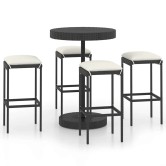 5 részes fekete polyrattan kerti bárszett párnákkal