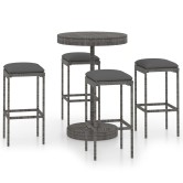 5 részes szürke polyrattan kerti bárszett párnákkal