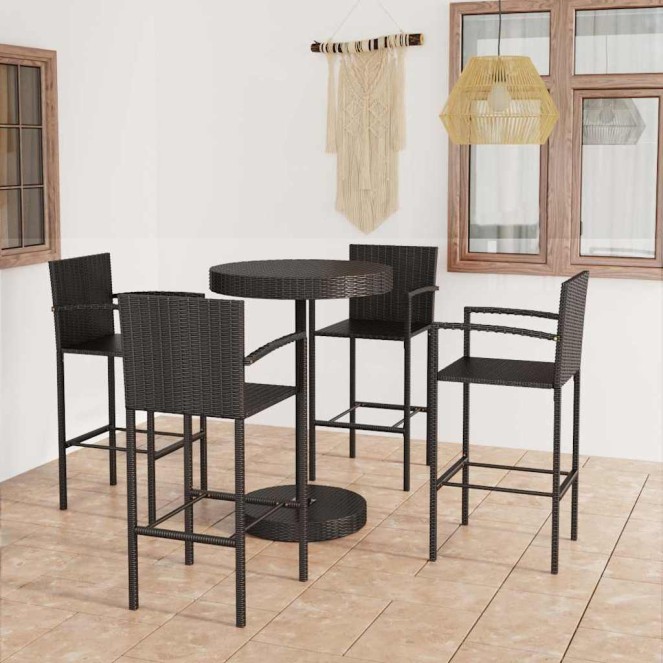 5 részes fekete polyrattan kerti bárszett 5 részes fekete polyrattan kerti bárszett