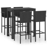 5 részes fekete polyrattan kültéri bárszett kartámasszal