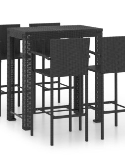 5 részes fekete polyrattan kültéri bárszett kartámasszal