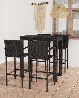 5 részes fekete polyrattan kültéri bárszett kartámasszal