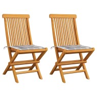 2 db tömör tíkfa kerti szék szürke kockás párnával