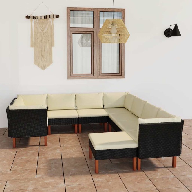 9 részes fekete polyrattan kerti ülőgarnitúra párnákkal 9 részes fekete polyrattan kerti ülőgarnitúra párnákkal