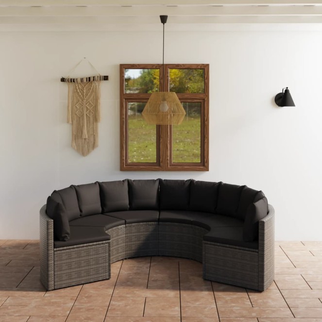 6 részes szürke polyrattan kerti kanapészett párnákkal