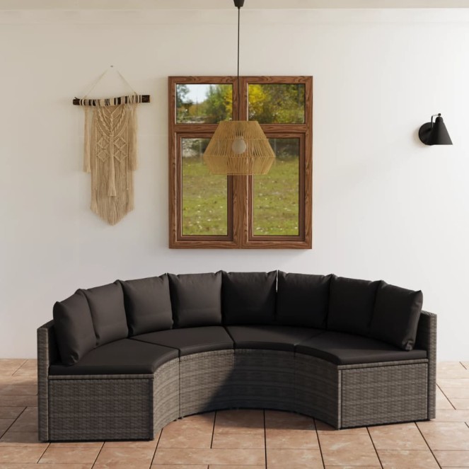 4 részes szürke polyrattan kerti kanapészett párnákkal