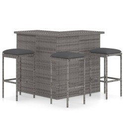 4 részes szürke polyrattan kerti bárszett párnával