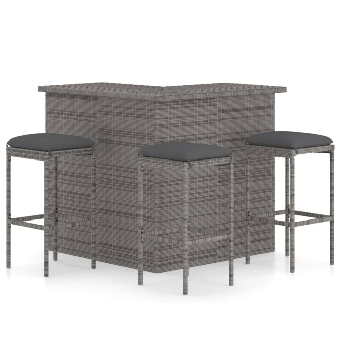 4 részes szürke polyrattan kerti bárszett párnával