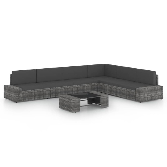 7 részes szürke polyrattan kerti ülőgarnitúra párnákkal