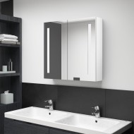 Fényes fehér led-es tükrös fürdőszobaszekrény 62 x 14 x 60 cm