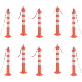10 db polietilén forgalomterelő oszlop lánccal 75 cm