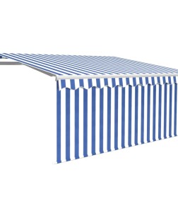 Kék/fehér szélérzékelős, led-es napellenző redőnnyel 3x2,5 m