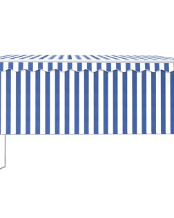 Kék/fehér szélérzékelős, led-es napellenző redőnnyel 3x2,5 m