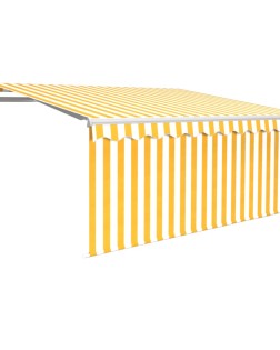 Sárga-fehér szélérzékelős, led-es napellenző redőnnyel 3x2,5 m
