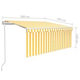 Sárga-fehér szélérzékelős, led-es napellenző redőnnyel 3x2,5 m