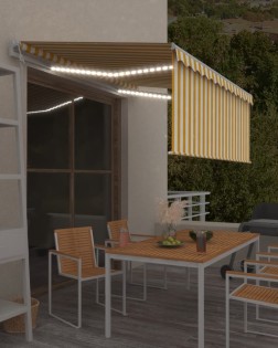 Sárga-fehér szélérzékelős, led-es napellenző redőnnyel 3x2,5 m