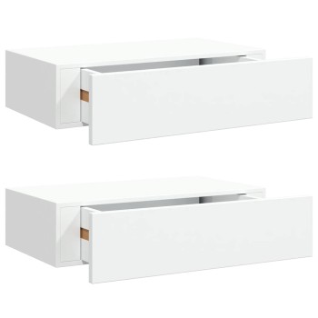 2 db fehér mdf falra szerelhető fiókos polc 40 x 23,5 x 10 cm