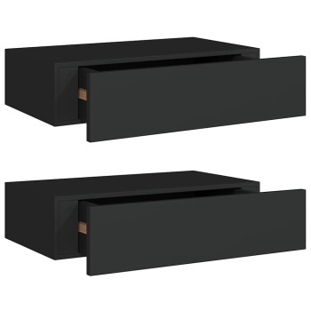 2 db fekete mdf falra szerelhető fiókos polc 40 x 23,5 x 10 cm