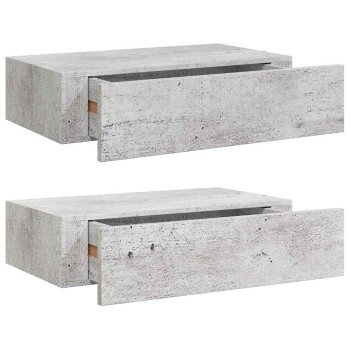 2 db betonszürke mdf falra szerelhető fiókos polc 40x23,5x10 cm