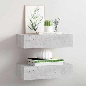 2 db betonszürke mdf falra szerelhető fiókos polc 40x23,5x10 cm
