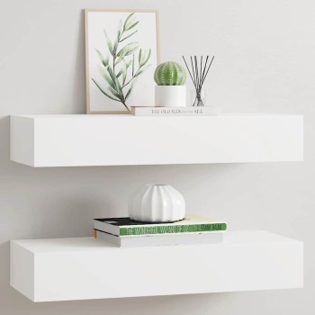 2 db fehér mdf falra szerelhető fiókos polc 60 x 23,5 x 10 cm