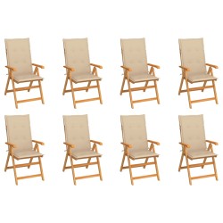 8 db dönthető tömör tíkfa kerti szék párnákkal