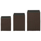 3 db barna polyrattan kisasztal üveg asztallappal