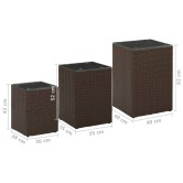 3 db barna polyrattan kisasztal üveg asztallappal
