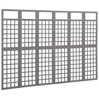 6 paneles szürke fenyőfa térelválasztó/lugasrács 242,5 x 180 cm