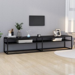 Fekete márvány színű edzett üveg tv-szekrény 200 x 40 x 40,5 cm