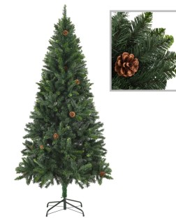 Zöld megvilágított műkarácsonyfa gömb szettel/tobozzal 180 cm