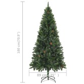 Zöld megvilágított műkarácsonyfa gömb szettel/tobozzal 180 cm
