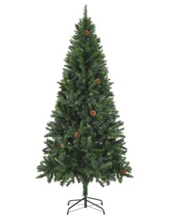 Zöld megvilágított műkarácsonyfa gömb szettel/tobozzal 180 cm