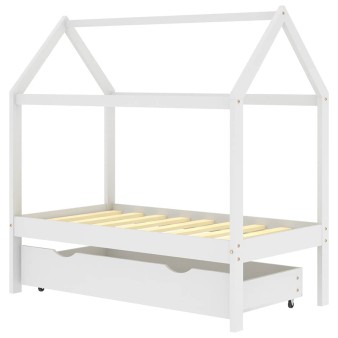 Fehér tömör fenyőfa gyerekágykeret fiókkal 70 x 140 cm