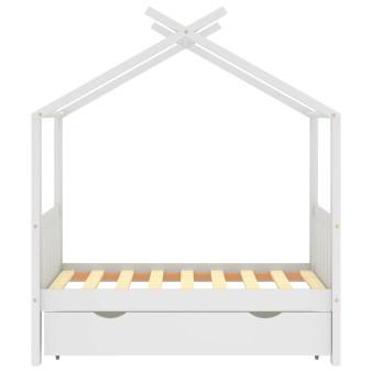 Fehér tömör fenyőfa gyerekágykeret fiókkal 70 x 140 cm