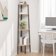 4 szintes világosbarna és fekete sarokpolc 45,5 x 31,5 x 150 cm