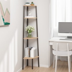 4 szintes világosbarna és fekete sarokpolc 45,5 x 31,5 x 150 cm