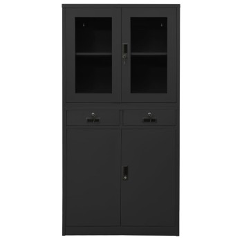 Antracit acél és edzett üveg irodai szekrény 90x40x180 cm