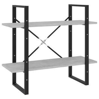 2-szintes betonszürke szerelt fa könyvszekrény 80 x 30 x 70 cm