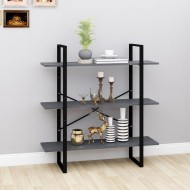 Háromszintes szürke tömör fenyőfa könyvszekrény 100x30x105 cm